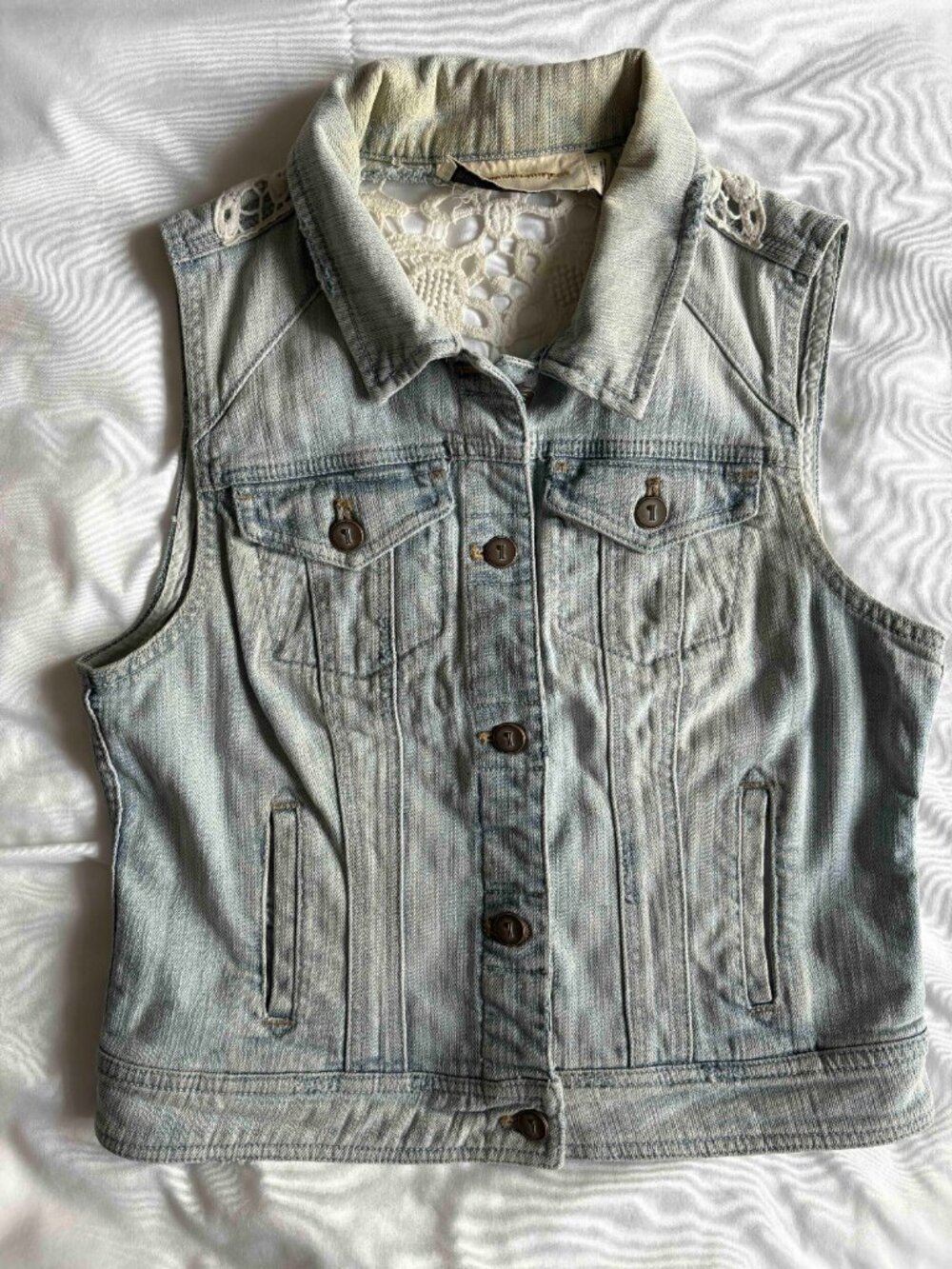 Pilcro by Anthropologie Denim and Lace Vest